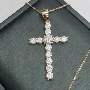 4ct Moissanite Gold Plated Cross Necklace with Sparkling Stones. Gold S925 Chain